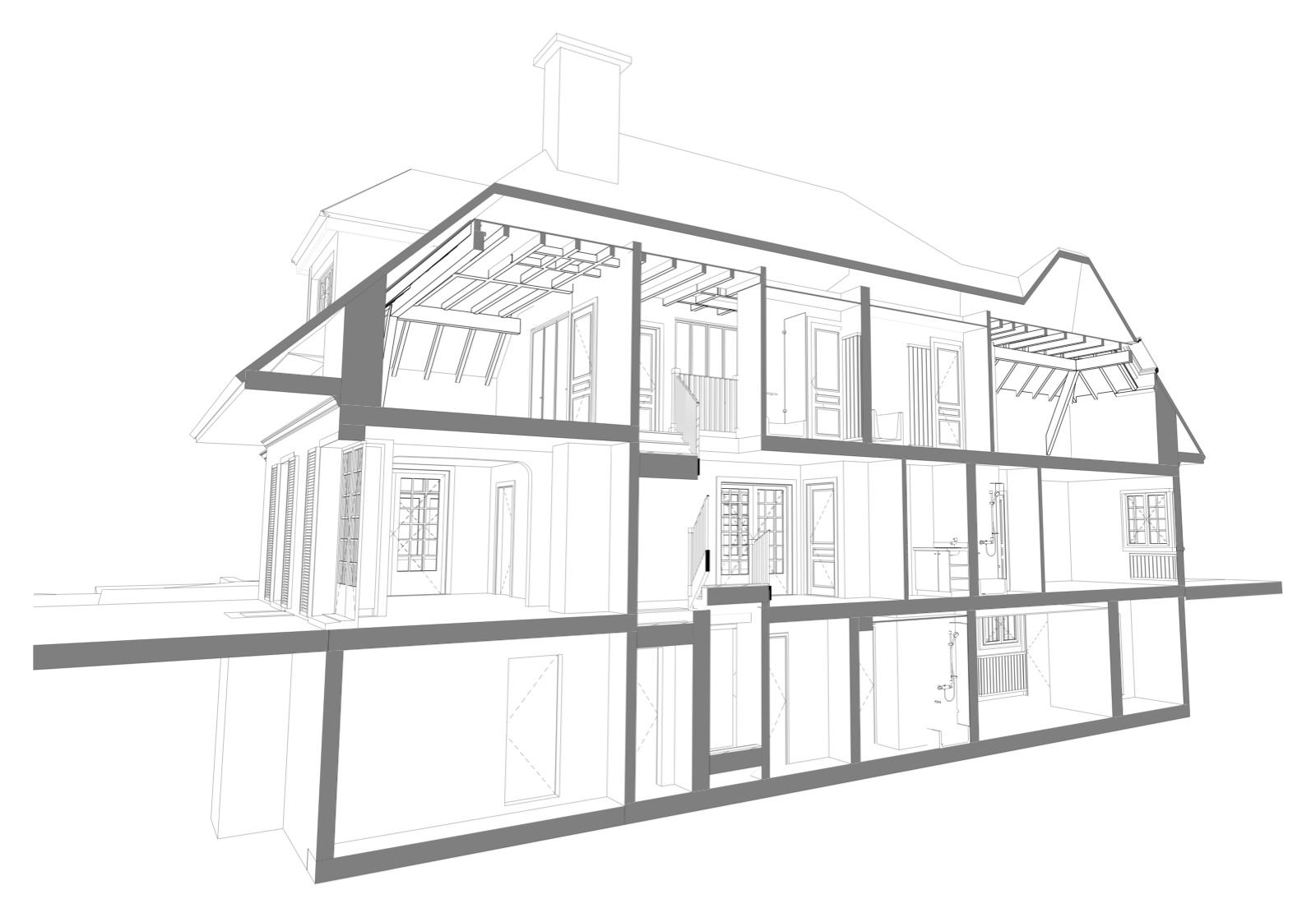 Coupe 3D dans la maquette BIM de la villa
