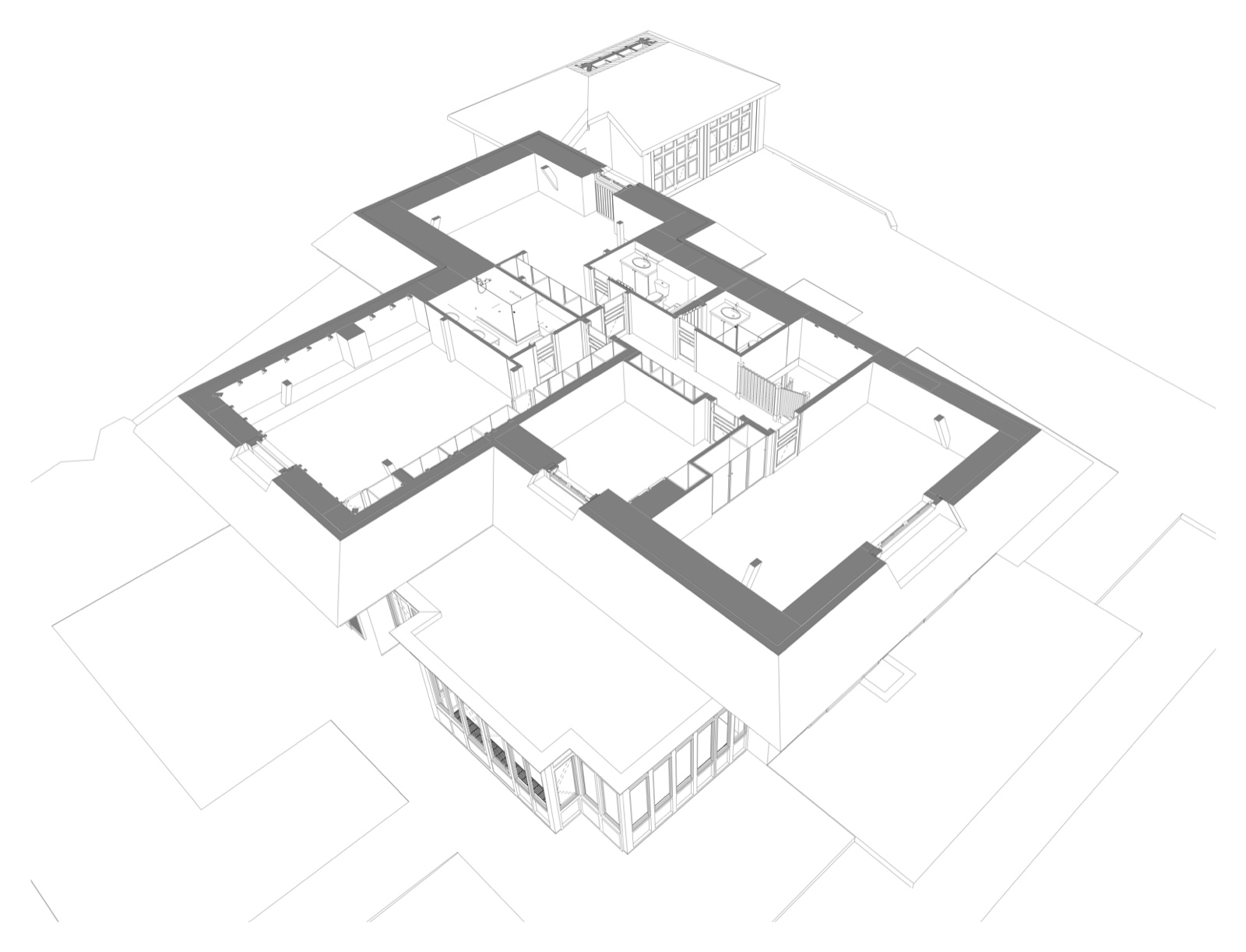 Axonométrie des plans de la villa, tirée de la maquette BIM