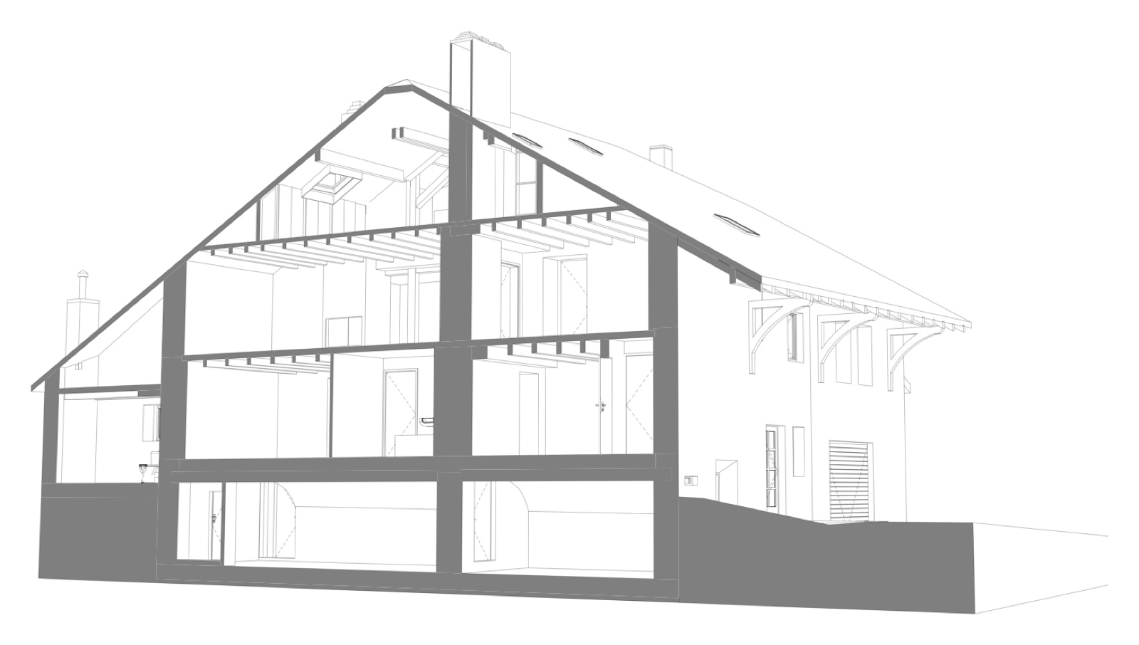 Coupe 3D de la maquette BIM de l'immeuble