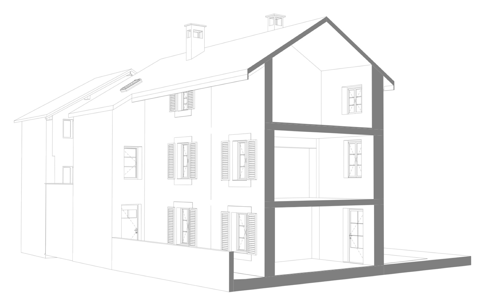 Coupe 3D dans la maquette BIM de l'habitation