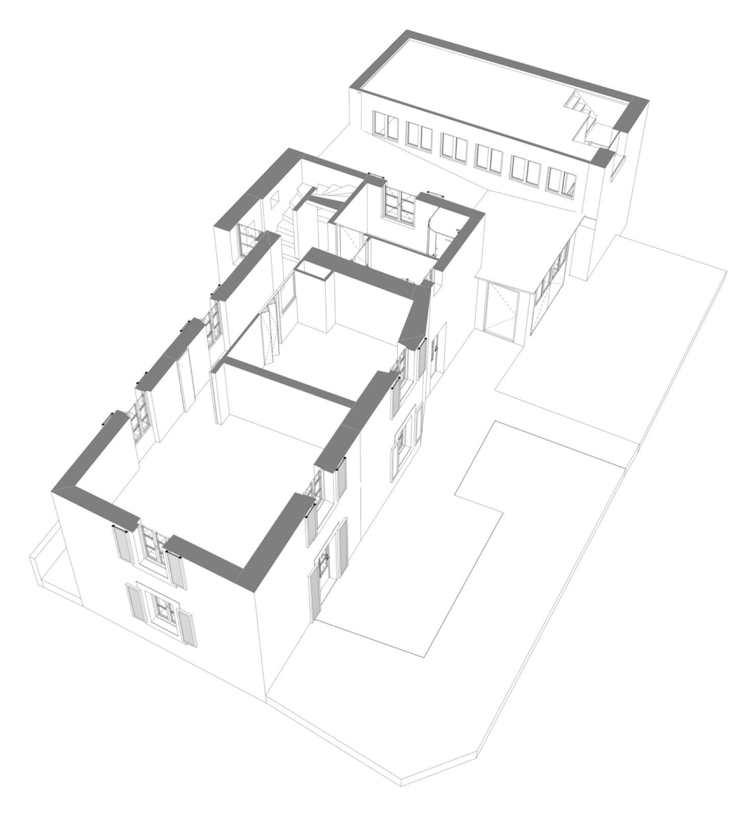 Axonométrie des plans de l'habitation, tirée de la maquette BIM